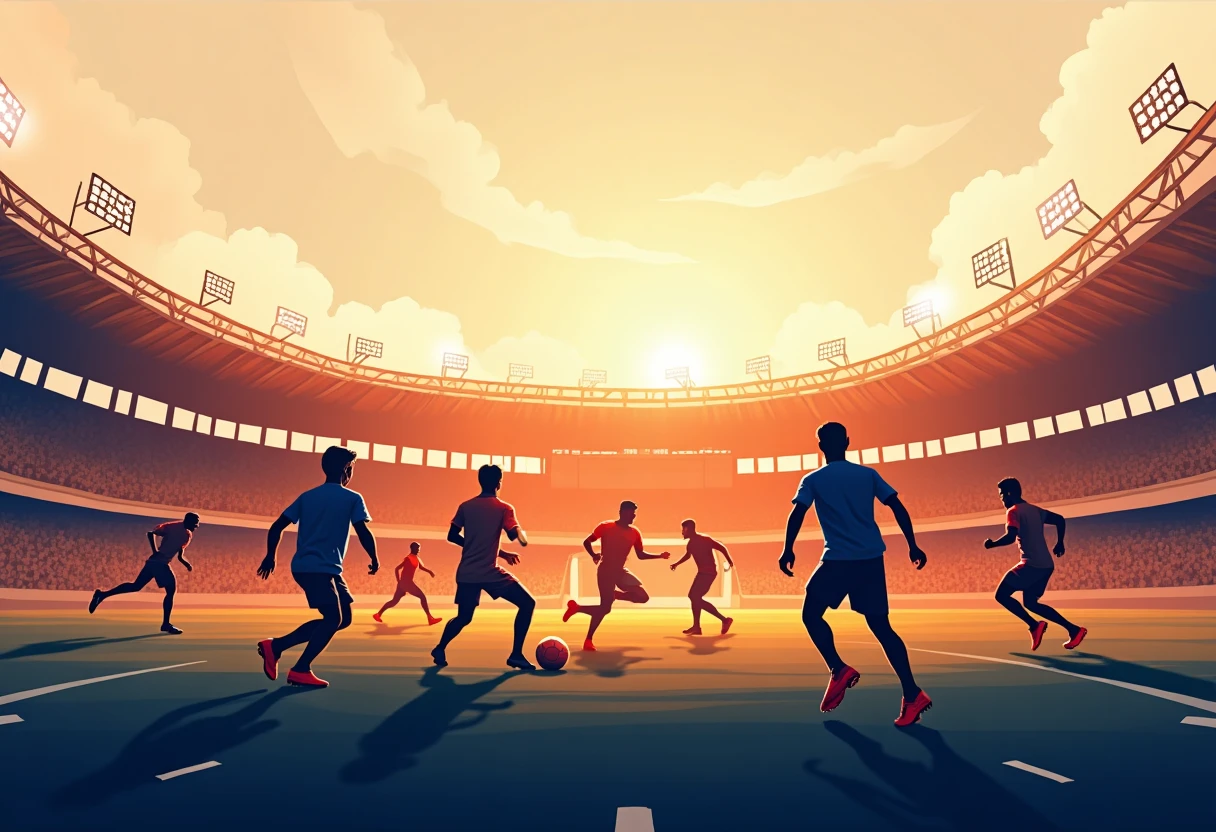Partida vibrante de futebol em um estádio iluminado